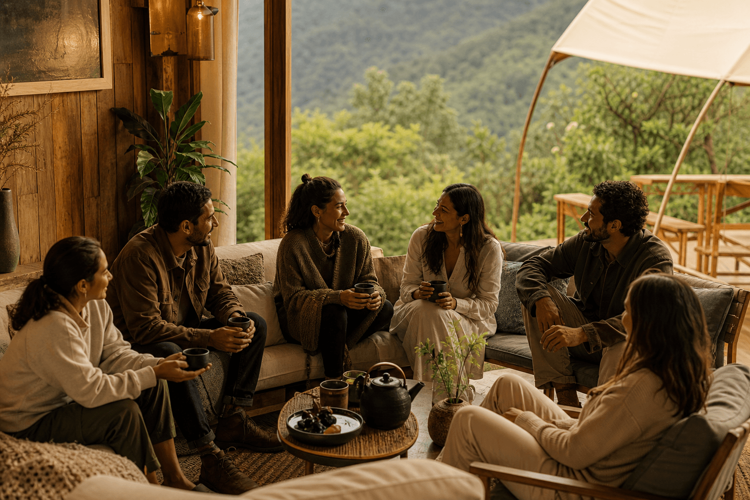 Grupo compartiendo café y creando nuevas amistades