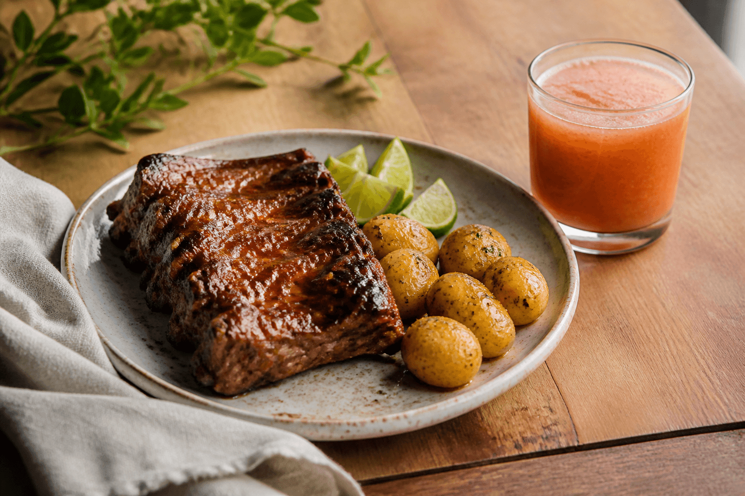 Costillas BBQ con papas criollas de referencia